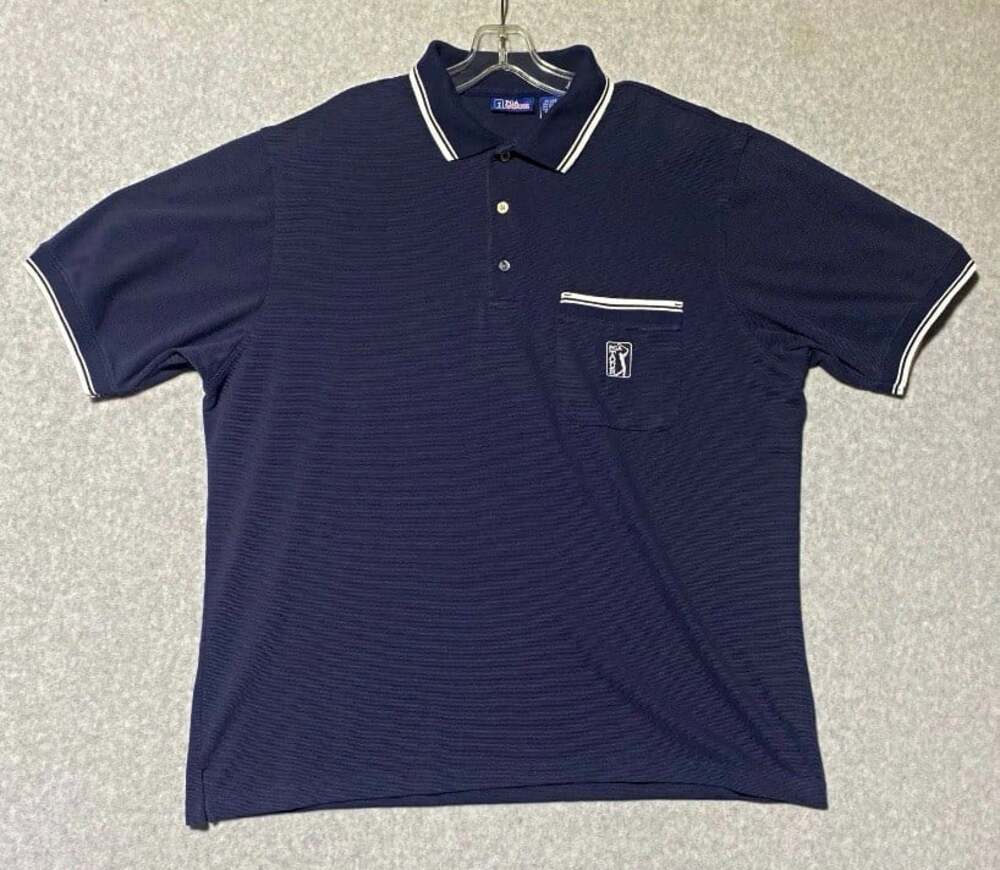 VTG PGA TOUR Men XL Classic Polo Shirt Navy White Pocket Logo Golf Solid Knit
